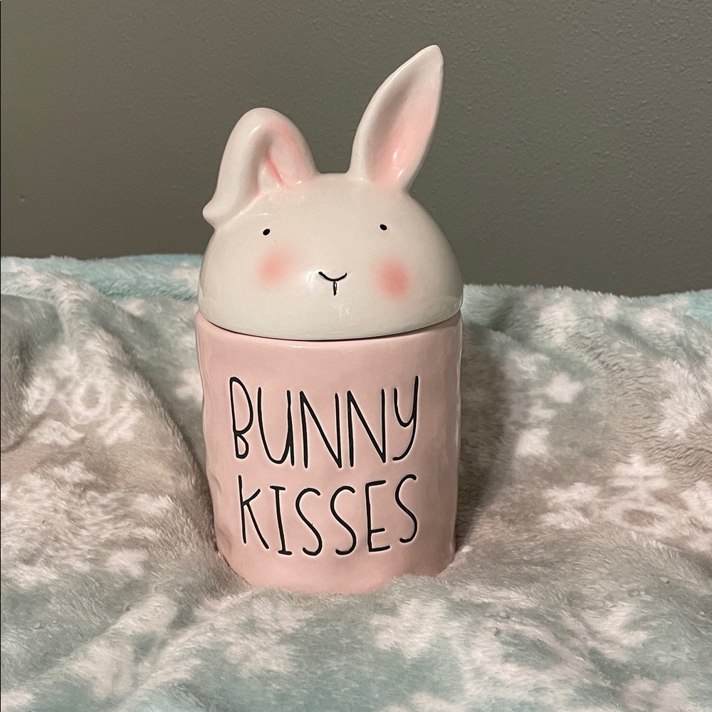 Rae Dunn Inspired Bunny Kisses Pink Ceramic Jar Like New